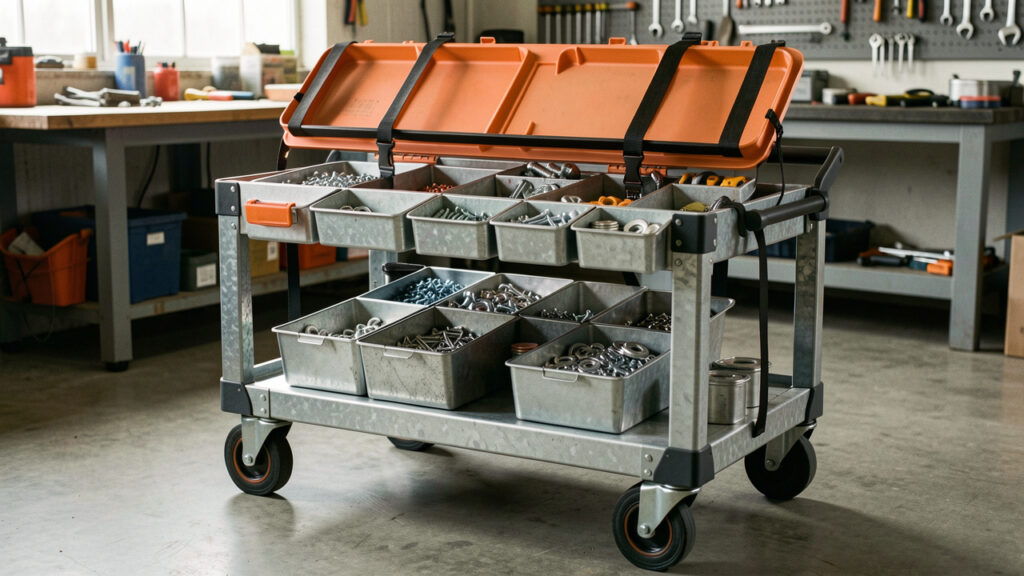Établi de chantier mobile : préparer, trier et sécuriser les petites pièces avant le transport